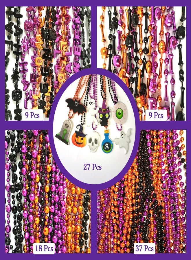 Becfupo 100Pcs Halloween Bead Necklaces Bulk In Multiple-Shapes, Purple Orange Black Beads Necklaces With Pumpkin Ghost Pendants For Halloween Party Favors, Halloween Party Decoration - Image 2